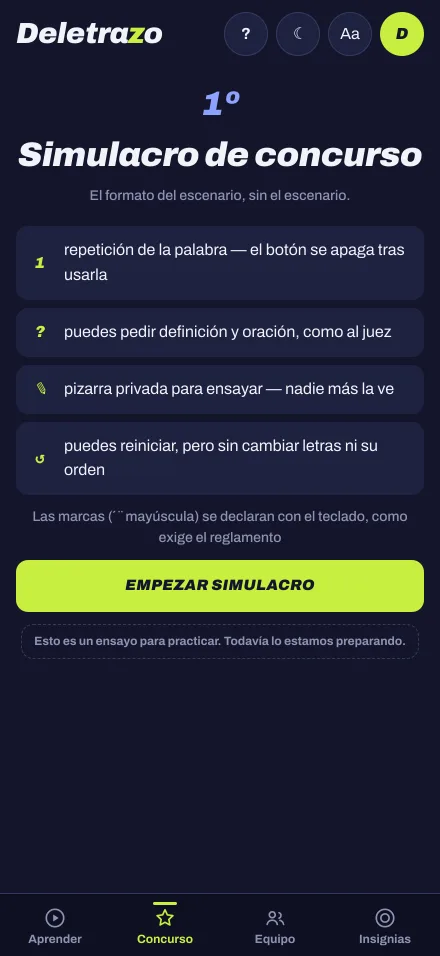 El simulador de concurso, con el cronómetro corriendo.